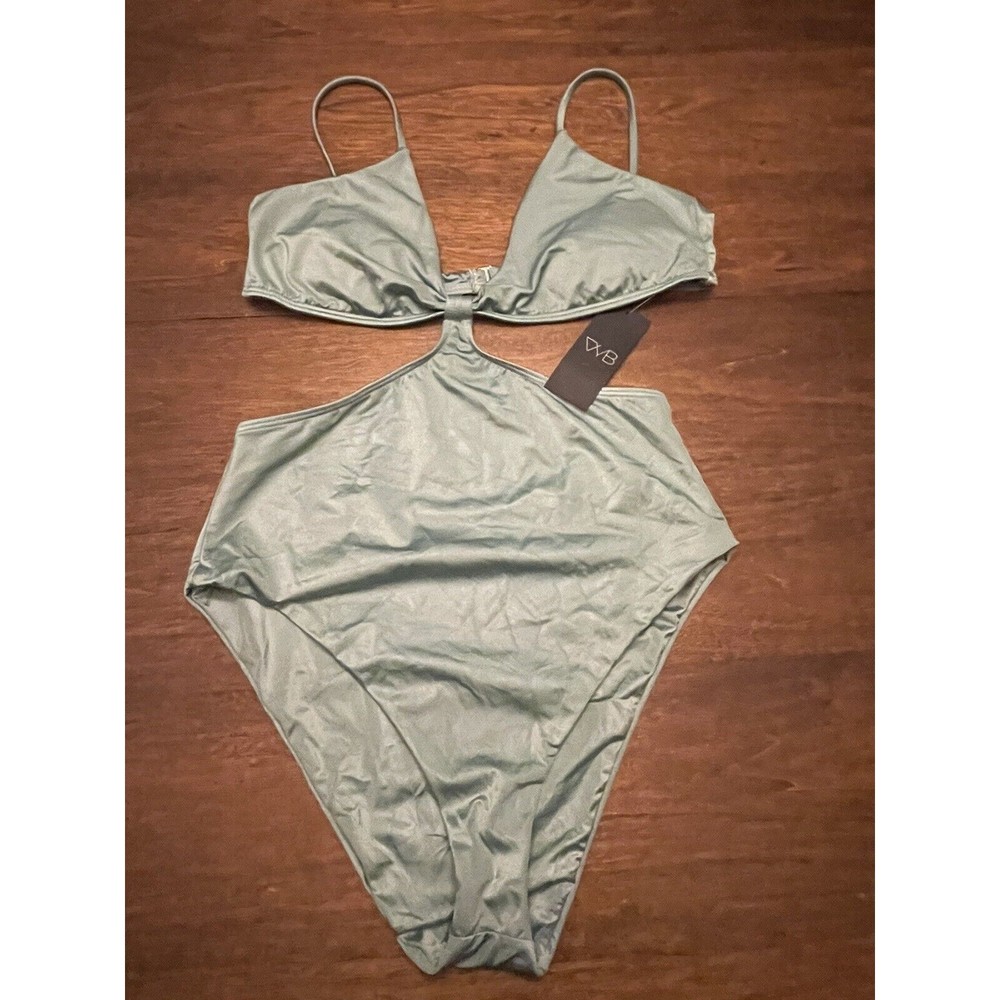 VYB Malibu Butter Up Cut Out One-Piece Swim Suit Swimsuit Satin Green Large NWT